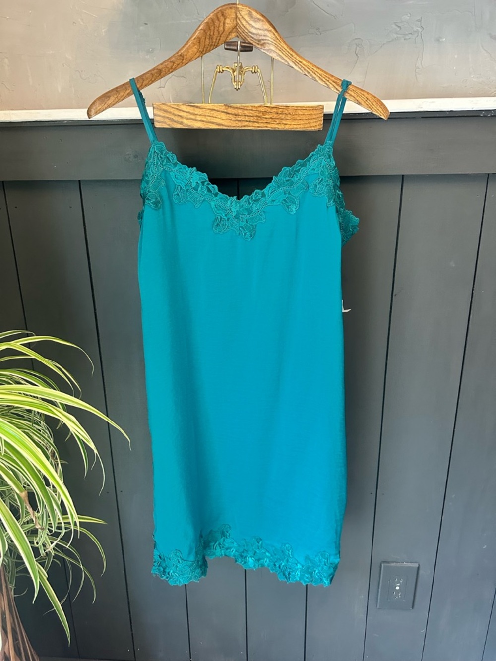 NEW Forever 21 Dark Teal Lace Trim Midi Slip Dress Size Large‎ L NWT